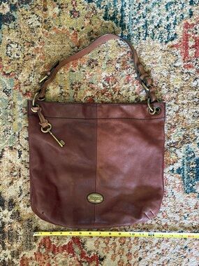 Fossil Brown Leather Tote with Suede-Lined Interior